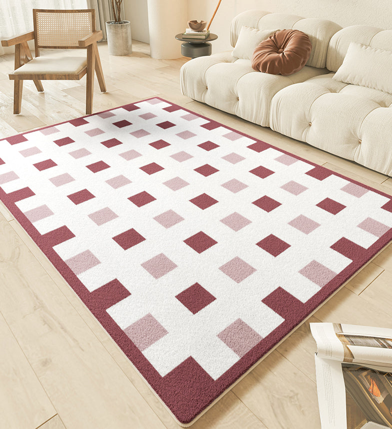 White Tone Simplicity Area Rug Polyester Buffalo Check Rug Non-Slip Backing Indoor Rug for Bedroom