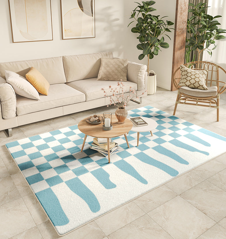 White Tone Simplicity Area Rug Polyester Buffalo Check Rug Non-Slip Backing Indoor Rug for Bedroom