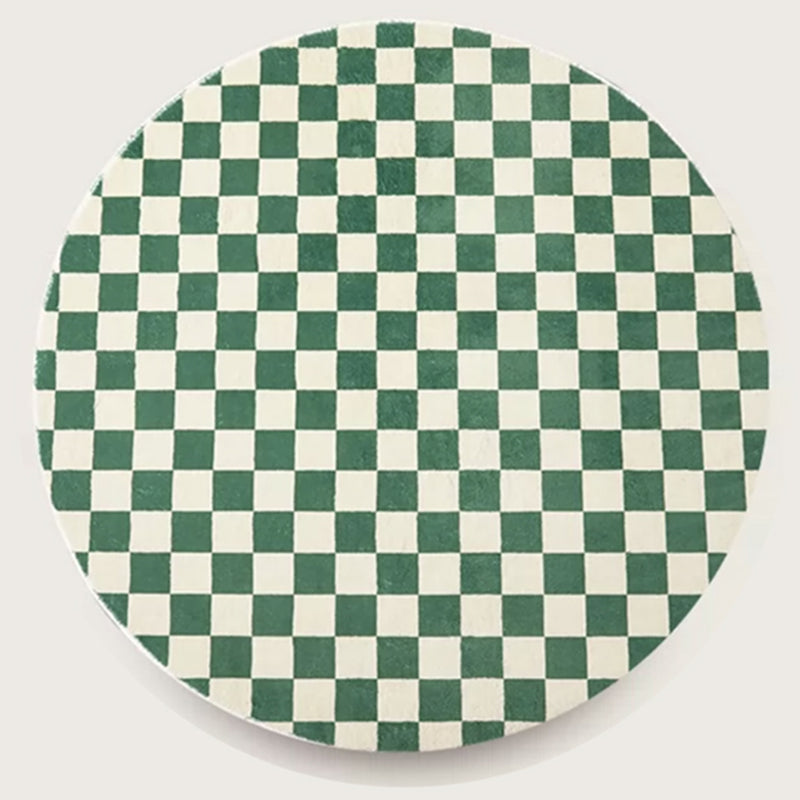 Round White Tone Simple Area Carpet Polyester Checkered Indoor Rug Easy Care Carpet for Living Room