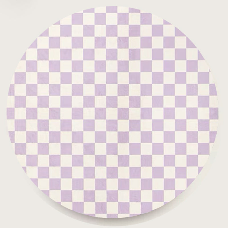 Round White Tone Simple Area Carpet Polyester Checkered Indoor Rug Easy Care Carpet for Living Room