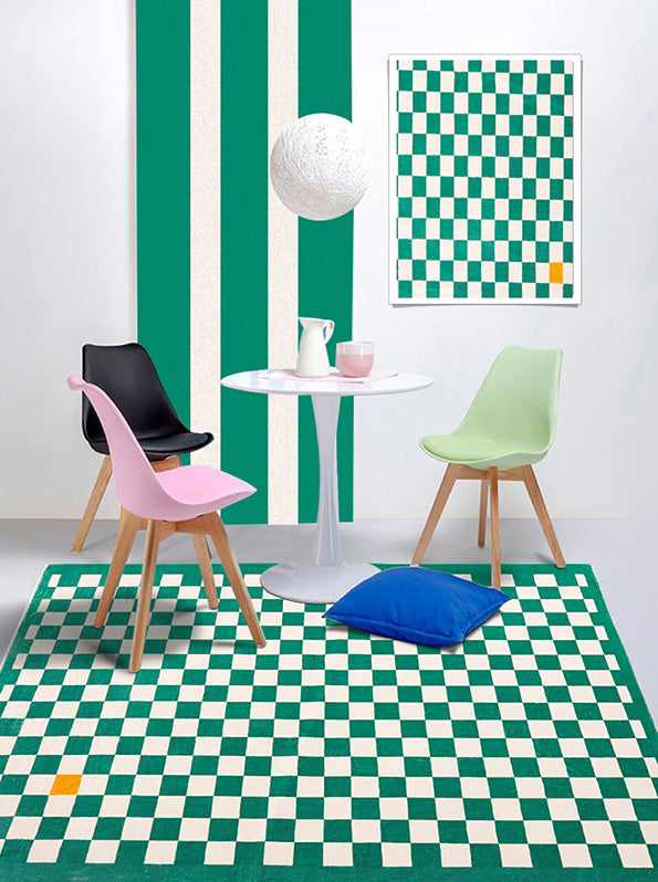 Multicolor Simplicity Area Rug Polyester Gingham Print Rug Non-Slip Backing Indoor Rug for Bedroom