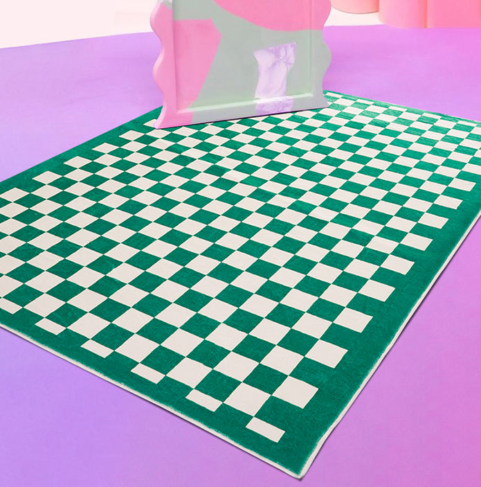 Multicolor Simplicity Area Rug Polyester Gingham Print Rug Non-Slip Backing Indoor Rug for Bedroom