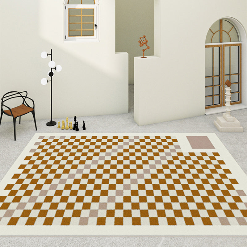Multicolor Modern Area Carpet Polyester Checkered Indoor Rug Easy Care Carpet for Living Room