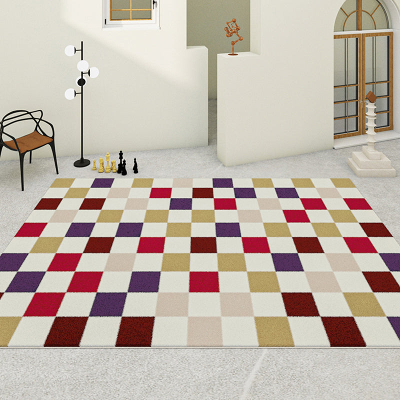 Multicolor Modern Area Carpet Polyester Checkered Indoor Rug Easy Care Carpet for Living Room