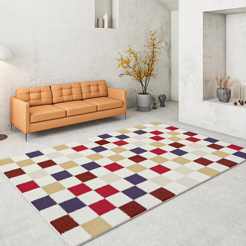 Multicolor Modern Area Carpet Polyester Checkered Indoor Rug Easy Care Carpet for Living Room