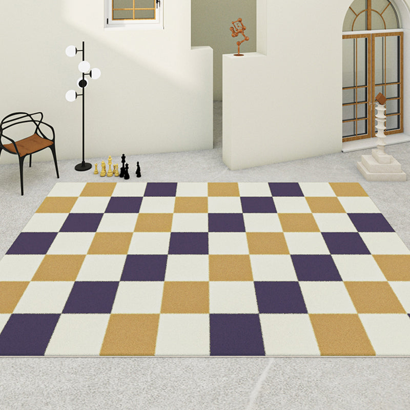 Multicolor Modern Area Carpet Polyester Checkered Indoor Rug Easy Care Carpet for Living Room