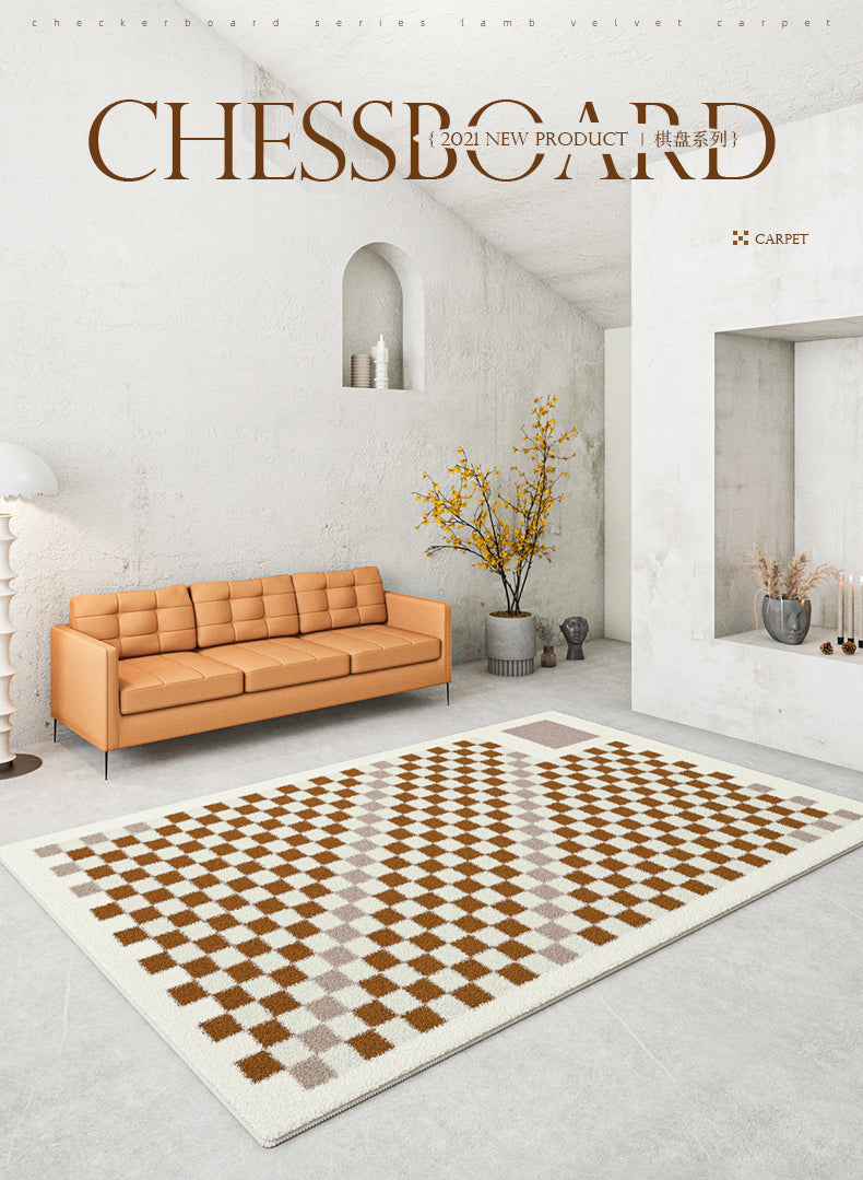 Multicolor Modern Area Carpet Polyester Checkered Indoor Rug Easy Care Carpet for Living Room