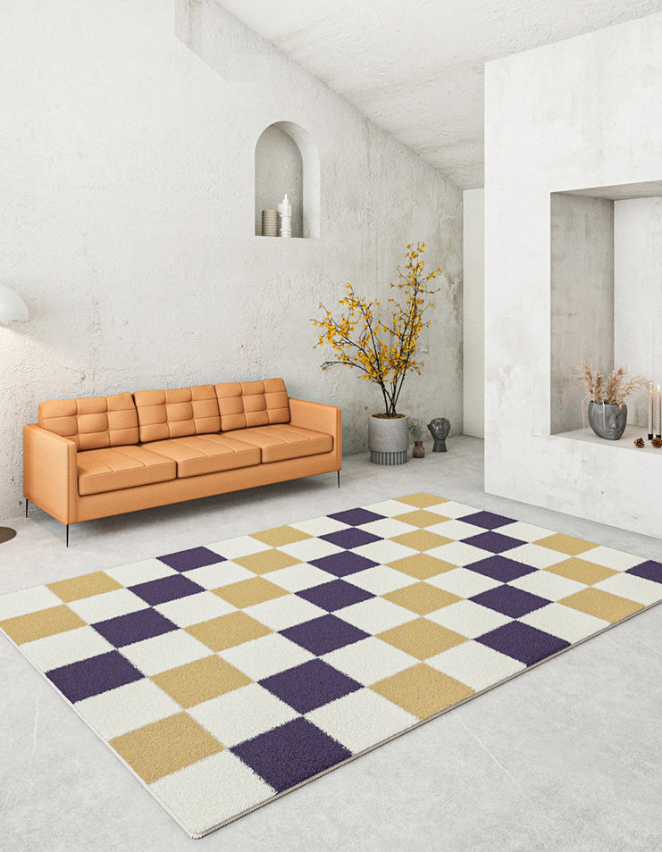 Multicolor Modern Area Carpet Polyester Checkered Indoor Rug Easy Care Carpet for Living Room