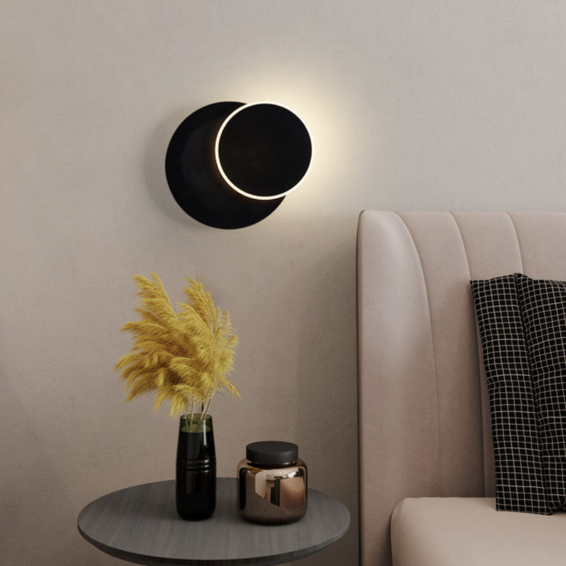 Lámpara de pared LED circular acrílica en estilo creativo moderno de hierro forjado aplastador de pared rotatable para dormitorio