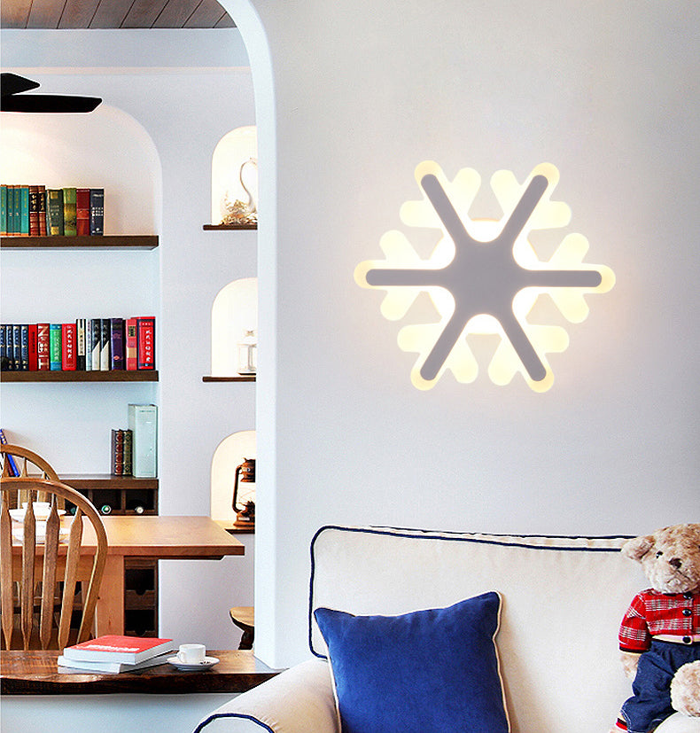 Nordic Snowflake Wall Sconce Lighting Acrylic LED Bedroom Sconce Light Fixture in White