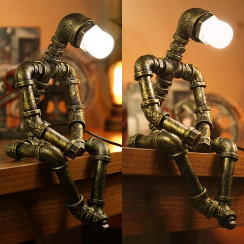 Steampunk Robot Pipe Night Light 1 Head Wrought Iron Table Light for Boys Bedroom