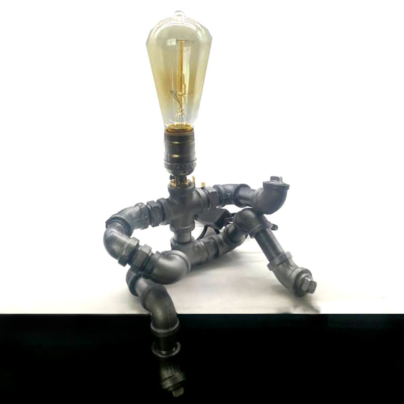 1-Light Robot Nightstand Lamp Cyberpunk Style Pipe Table Lighting for Boys Bedroom