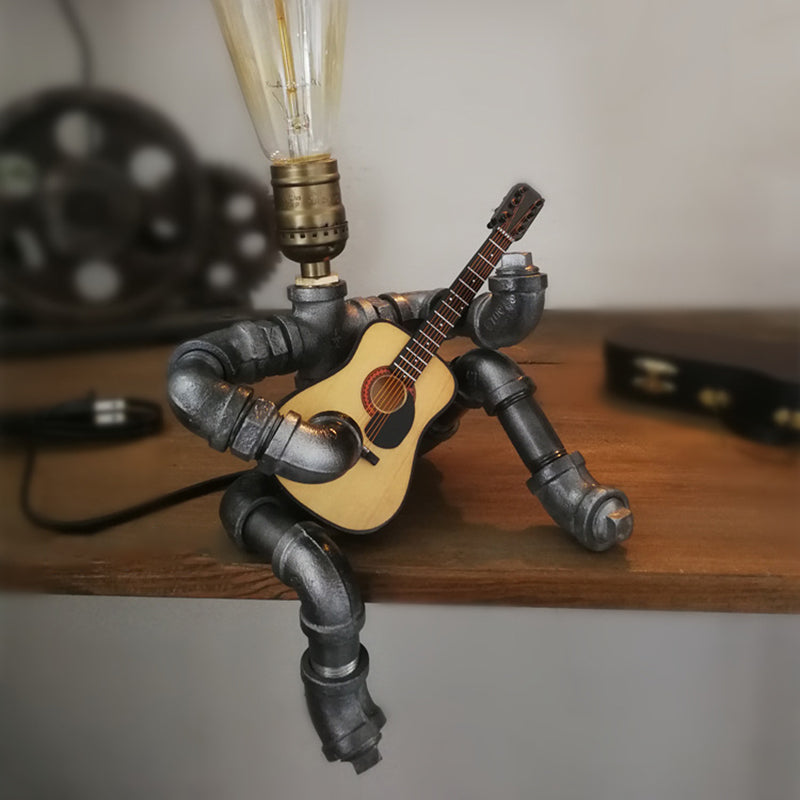 1-Light Robot Nightstand Lamp Cyberpunk Style Pipe Table Lighting for Boys Bedroom