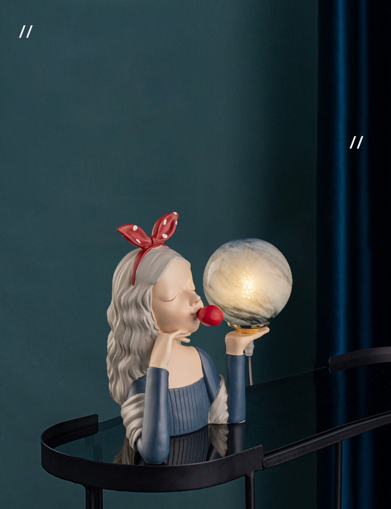 Lampada da tavolo in vetro sferico artistico moderno Light 1-Bulb Light con statua femminile