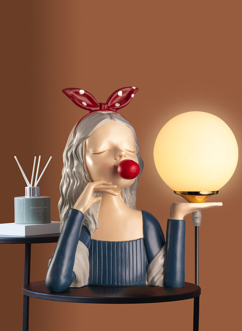 Lampada da tavolo in vetro sferico artistico moderno Light 1-Bulb Light con statua femminile