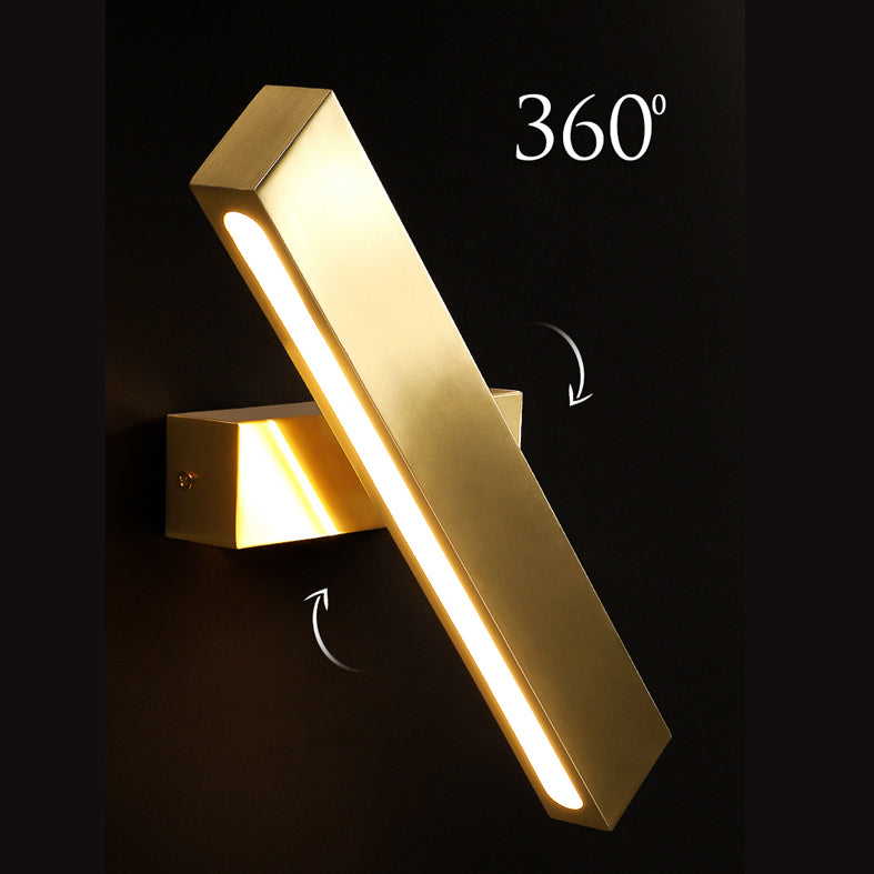 Lámpara de pared LED rectangular dorada en un tipo de pared rotatable de cobre de estilo de lujo moderno con sombra acrílica
