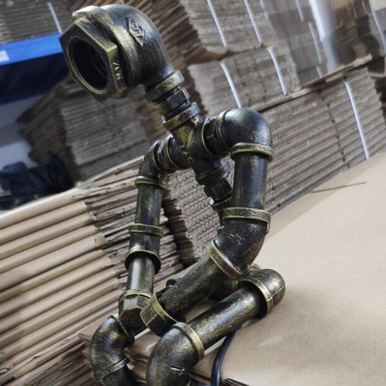 Steampunk Robot Pipe Night Light 1 Head Wrought Iron Table Light for Boys Bedroom