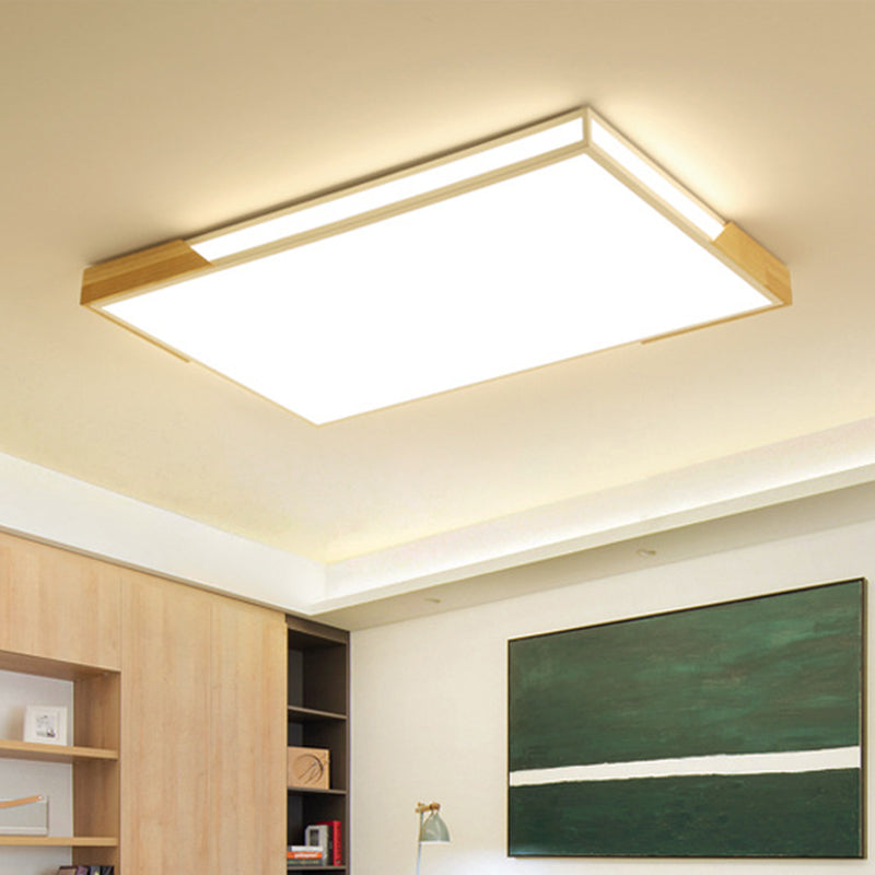25.5"/34.5" W Slim Rectangle Flush Lighting Minimalist Wood White Flushmount in Warm/White Light with Acrylic Diffuser