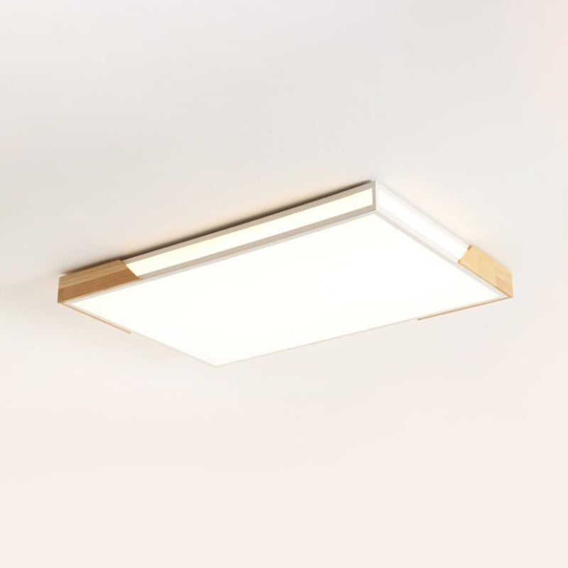 25.5"/34.5" W Slim Rectangle Flush Lighting Minimalist Wood White Flushmount in Warm/White Light with Acrylic Diffuser