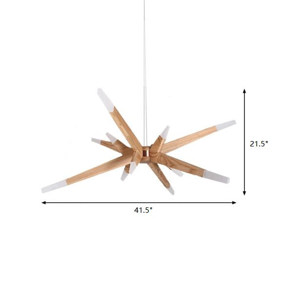 Eigentijdse sputnik kroonluchter hanglamp 12 lichten acryl led hangend plafondlicht met houten schaduw
