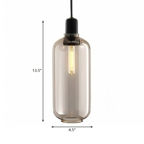 Modernistischer Zylinder Anhänger Bernstein/Rauchglas 1 Leichte Wohnzimmerhänge Deckenlampe, 4,5 "/6,5" breit