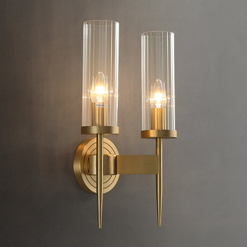 Gold Cylindrical Wall Lamp in Modern Luxury Style Copper Wall Light with Pure Glass Shade