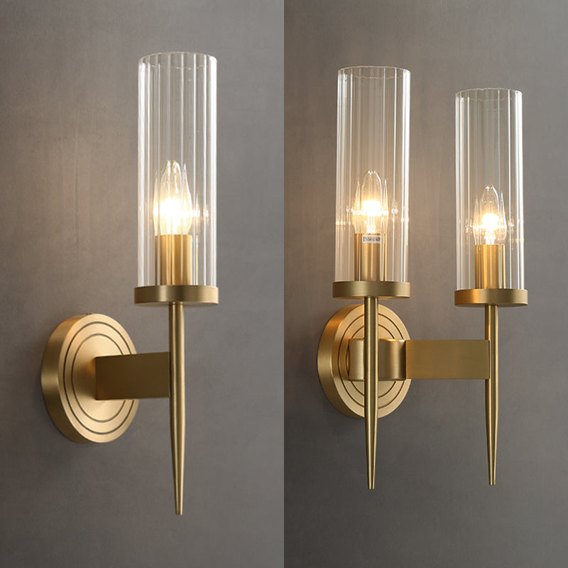 Gold Cylindrical Wall Lamp in Modern Luxury Style Copper Wall Light with Pure Glass Shade