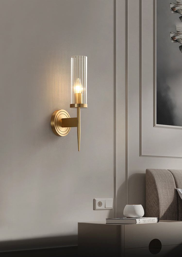 Gold Cylindrical Wall Lamp in Modern Luxury Style Copper Wall Light with Pure Glass Shade