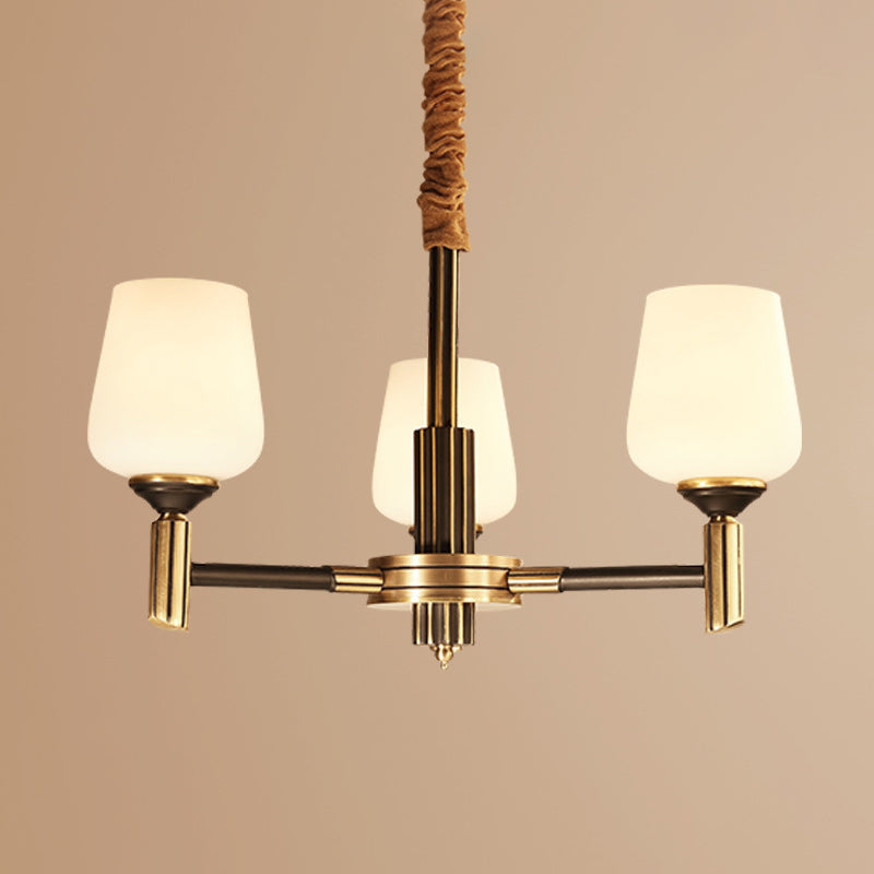 Cup Chandelier Light Fixture Traditional White Glass Pendant Lighting for Restaurant