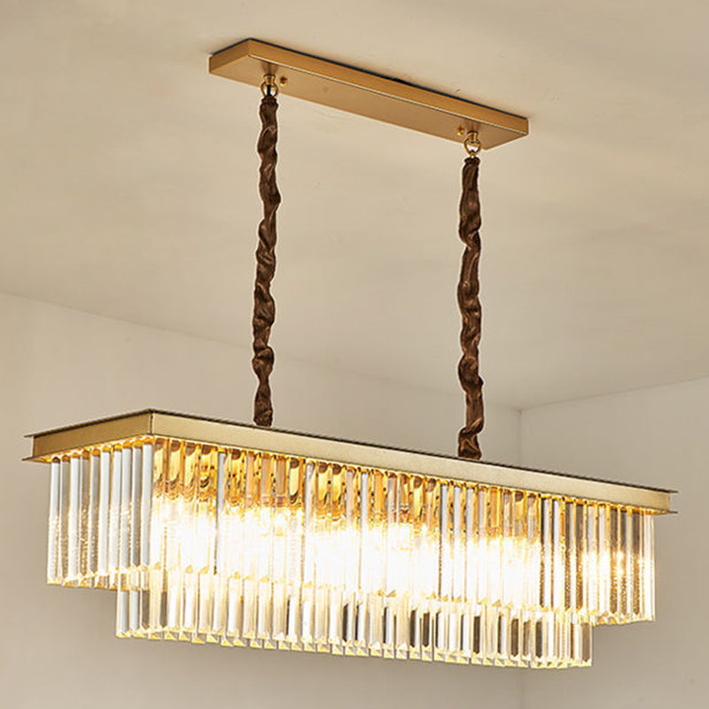 Minimalist Rectangular Island Light Fixture Crystal Living Room Island Chandelier