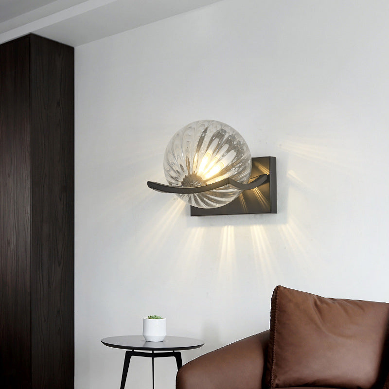 Black Globe Wall Lamp in Modern Creative Style Wrought Iron Wall Light with Glass Shade
