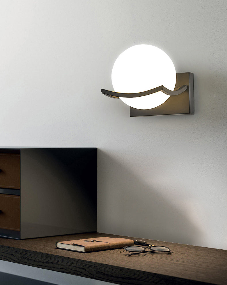 Black Globe Wall Lamp in Modern Creative Style Wrought Iron Wall Light with Glass Shade