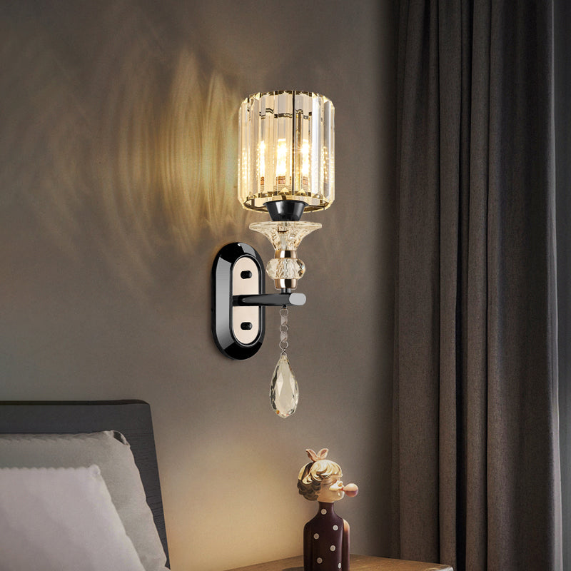 Modern Artistic LED Wall Lamp Copper Geometric Wall Sconce with Crystal Shade