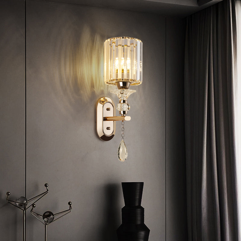Modern Artistic LED Wall Lamp Copper Geometric Wall Sconce with Crystal Shade