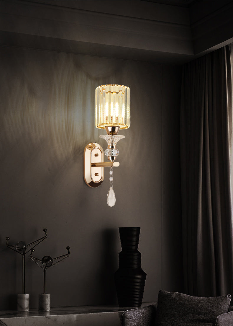 Modern Artistic LED Wall Lamp Copper Geometric Wall Sconce with Crystal Shade
