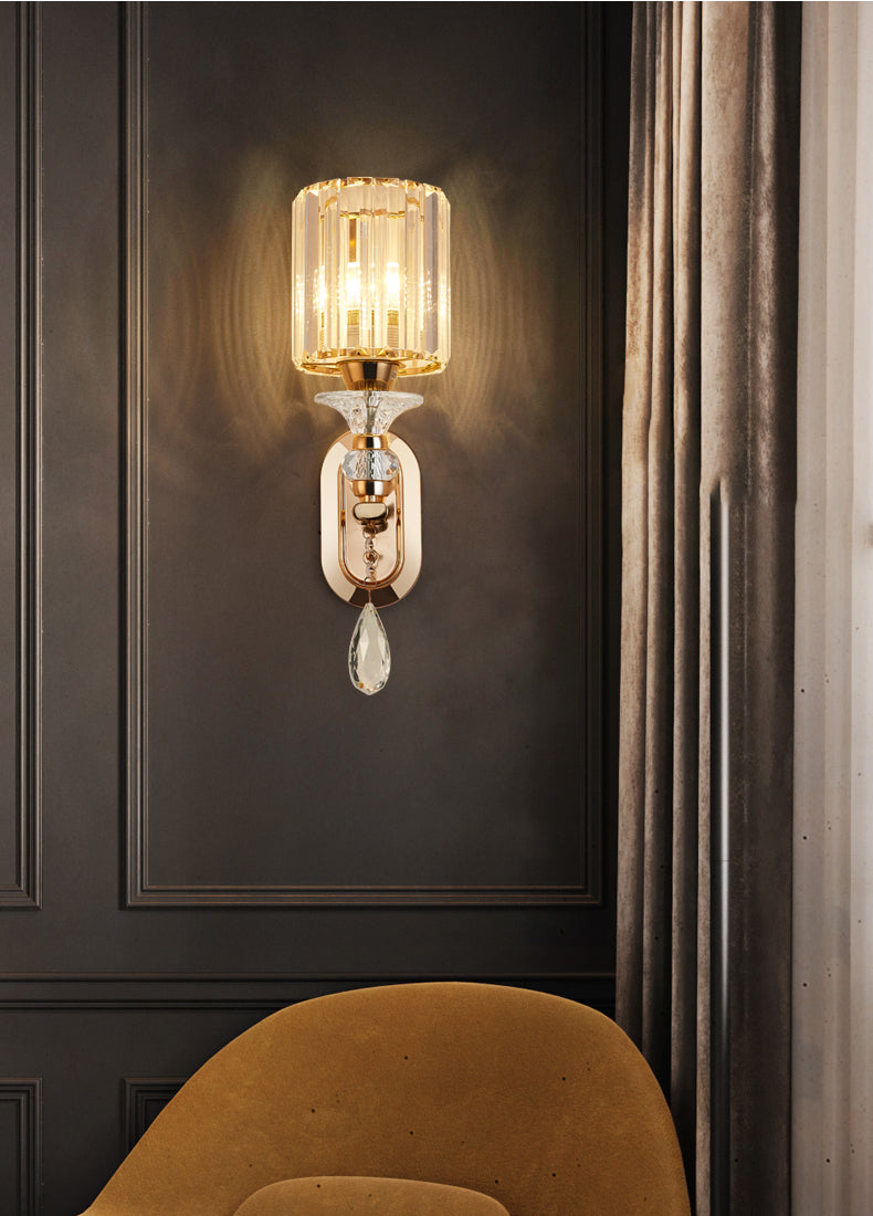 Modern Artistic LED Wall Lamp Copper Geometric Wall Sconce with Crystal Shade