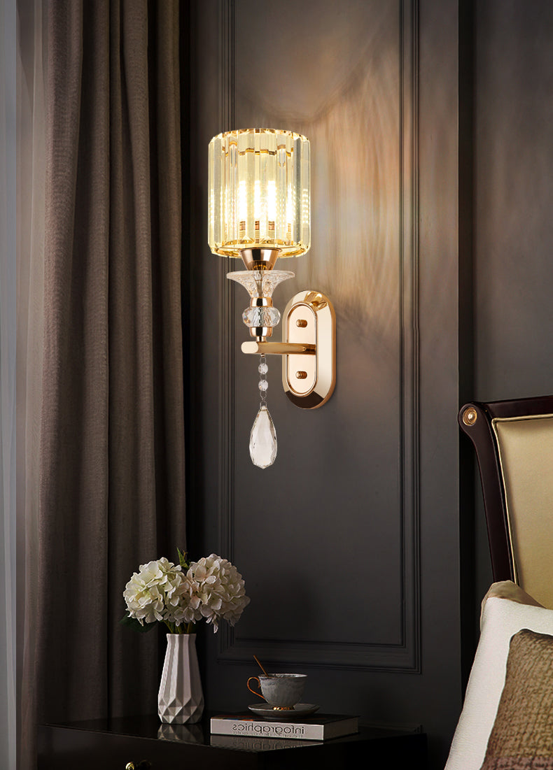 Modern Artistic LED Wall Lamp Copper Geometric Wall Sconce with Crystal Shade