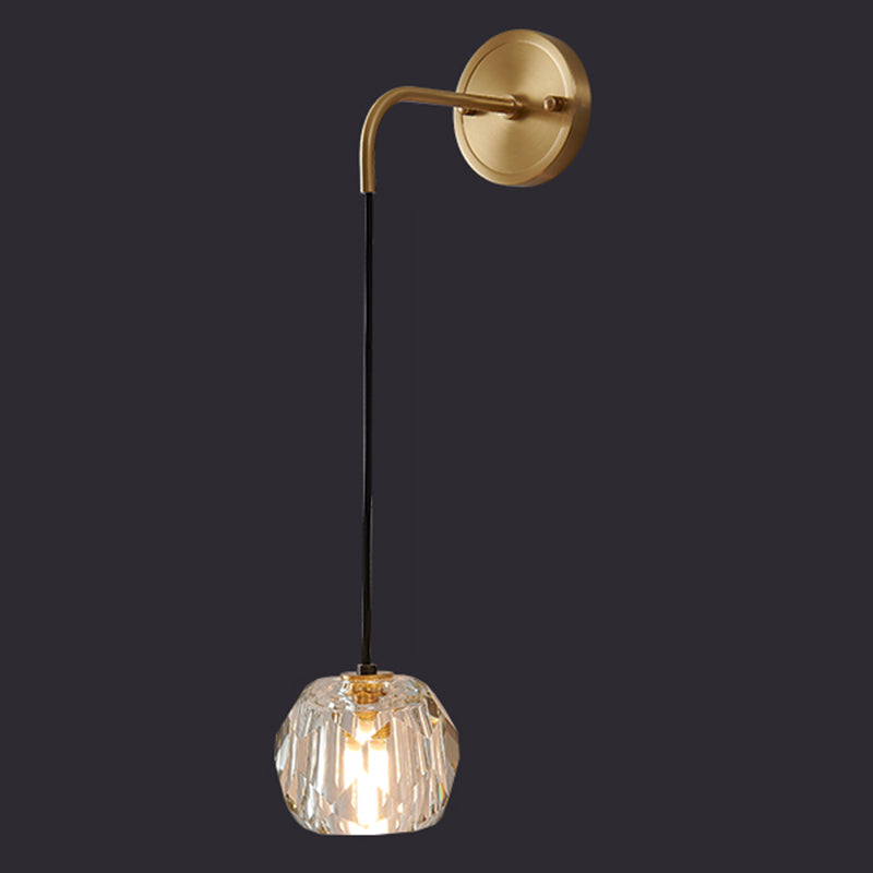 Gold Geometric Hanging Wall Lamp in Modern Luxury Style Copper Wall Sconce with Crystal Shade