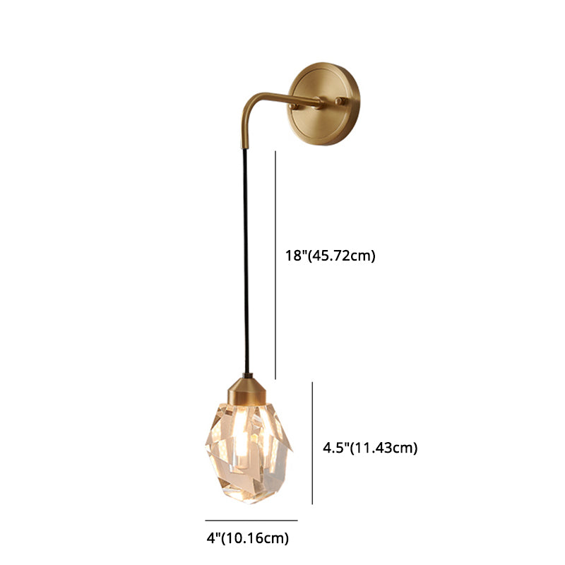 Gold Geometric Hanging Wall Lamp in Modern Luxury Style Copper Wall Sconce with Crystal Shade