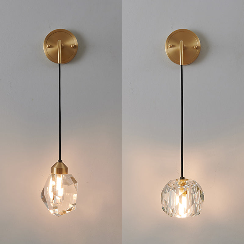 Gold Geometric Hanging Wall Lamp in Modern Luxury Style Copper Wall Sconce with Crystal Shade