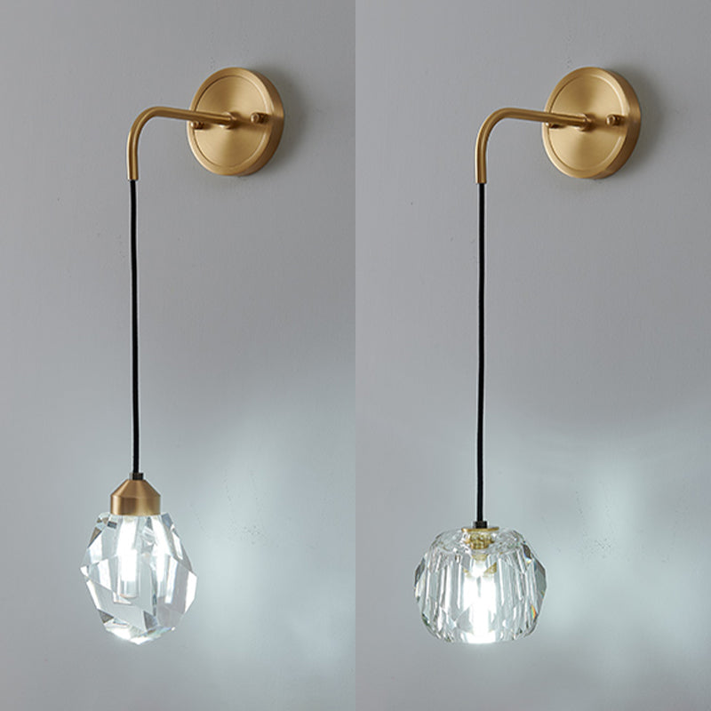 Gold Geometric Hanging Wall Lamp in Modern Luxury Style Copper Wall Sconce with Crystal Shade