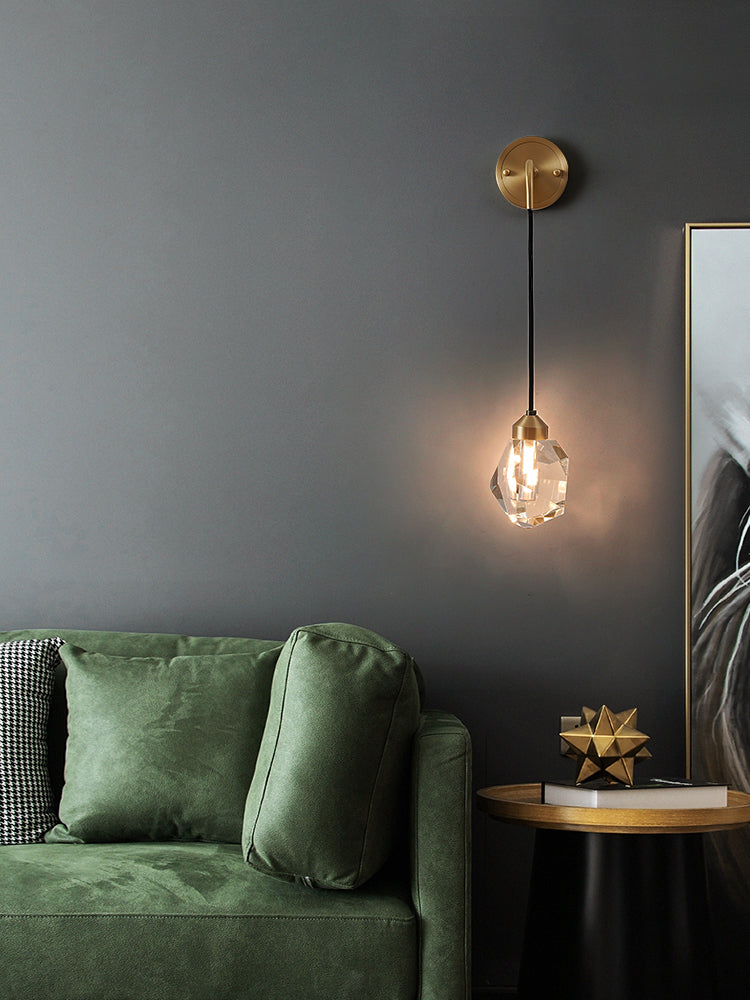 Gold Geometric Hanging Wall Lamp in Modern Luxury Style Copper Wall Sconce with Crystal Shade