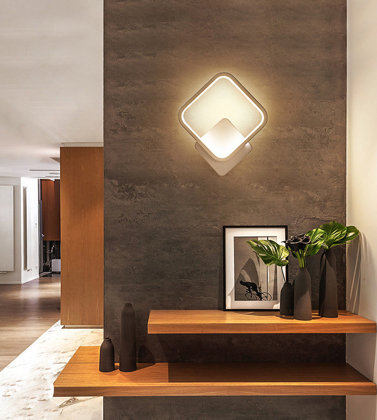 Weiße geometrische LED -Wandlampe in der modernen Einfachheit schmiedeeisere Wandleuchten mit Acrylschatten