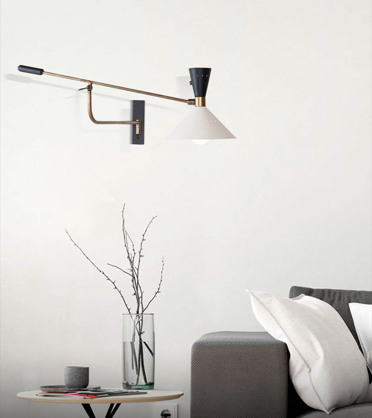 Lampada montata a parete in stile nordico illuminazione con sconde con muro conico bianco con tonalità metallica