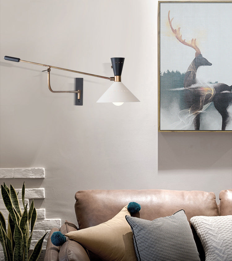 Lampada montata a parete in stile nordico illuminazione con sconde con muro conico bianco con tonalità metallica