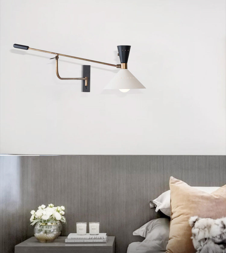 Lampada montata a parete in stile nordico illuminazione con sconde con muro conico bianco con tonalità metallica