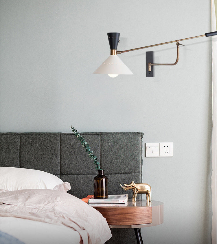 Lampada montata a parete in stile nordico illuminazione con sconde con muro conico bianco con tonalità metallica