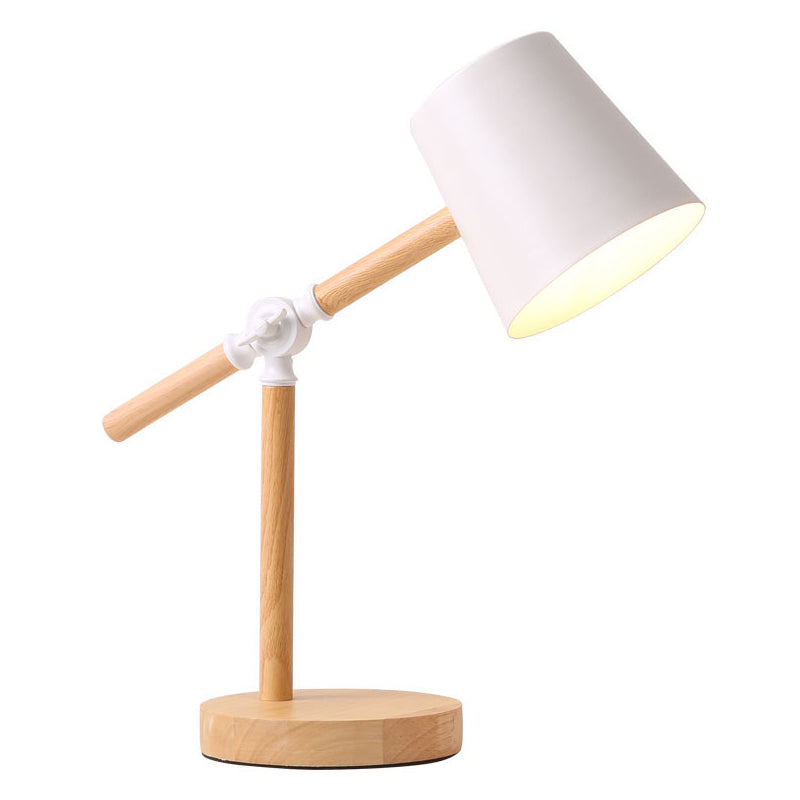 Lampada da tavolo con braccio oscillante in legno Macaron Lampada da lettura a 1 luce con paralume affusolato in metallo