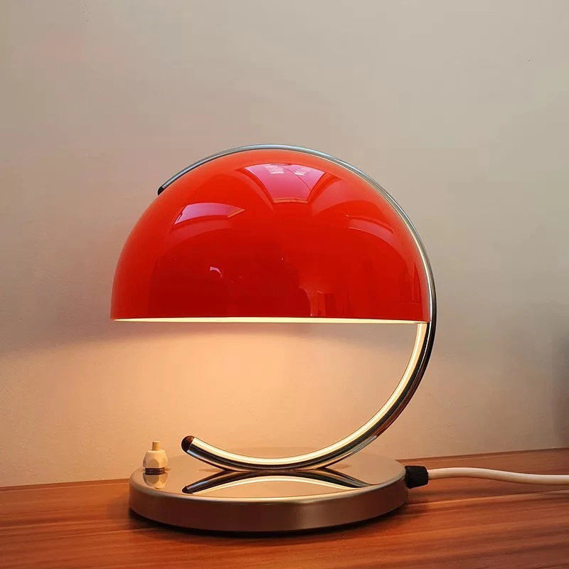 Nordic Dome Glass Nightstand Lamp Single-Bulb Bedroom Table Light with C-Shaped Arm
