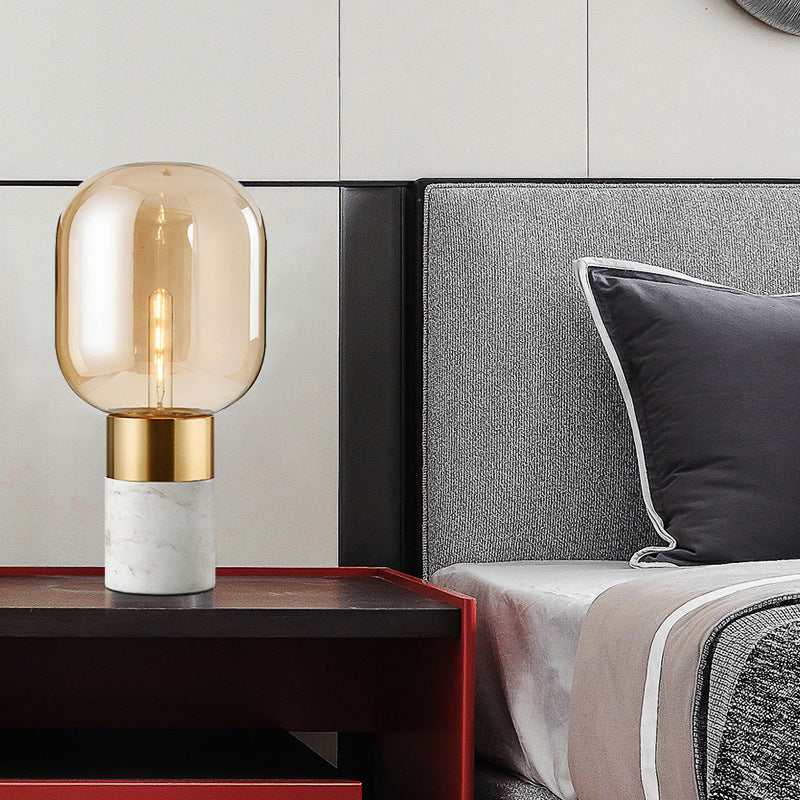 Capsule Shaped Glass Nightstand Lamp Postmodern 1 Bulb Table Light for Bedroom